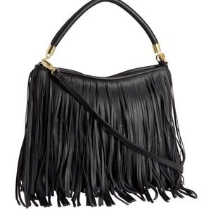 H&M | black faux leather fringe convertible bag